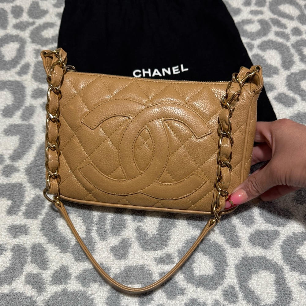 Tan CHANEL CC Caviar Timeless Pochette